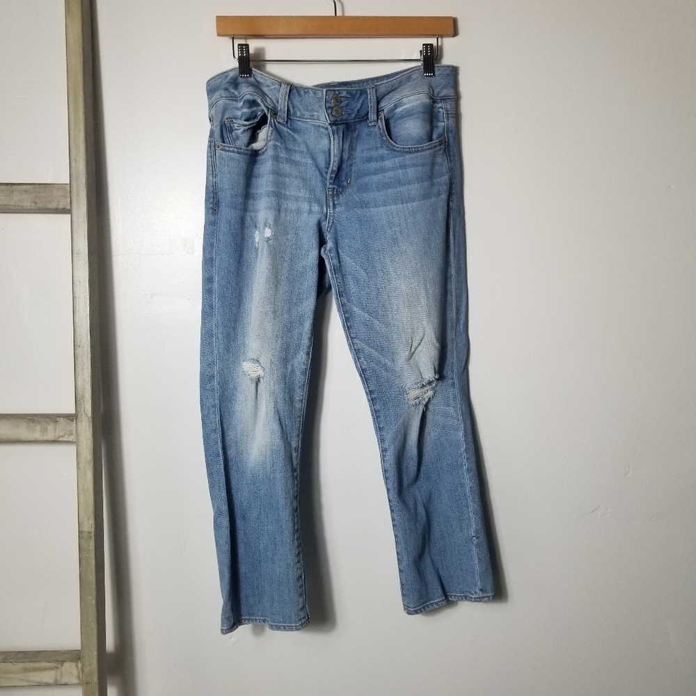 AMERICAN EAGLE WOMEN'S ARTIST CROP STRETCH DISTRESSED JEANS SIZE 8